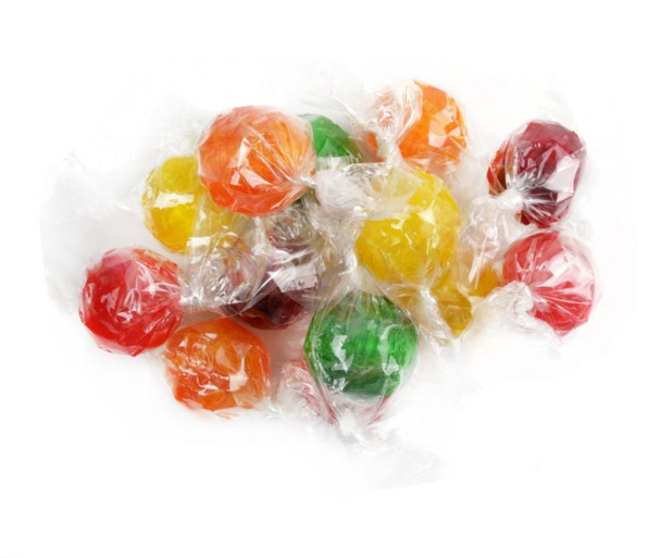 Vibrant rainbow sour fruit balls hard candy, approx 75 pieces per pound. Tangy, colorful, ball-shaped, Made in Mexico.