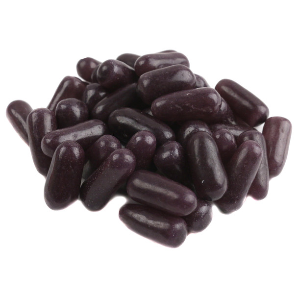 Purple Jolly Joes grape chewy oblong candies in a pack, similar to Mike & Ike's.