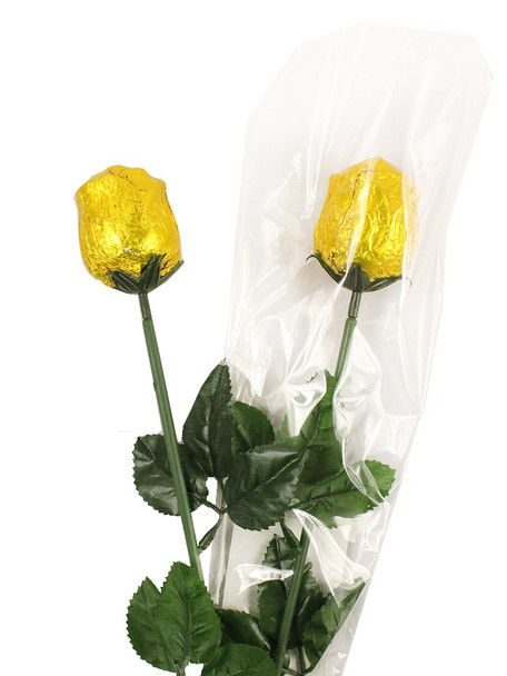 10 gold foil milk chocolate roses, long-stemmed. Valentines Day, wedding, New Years, Mardi Gras candy.