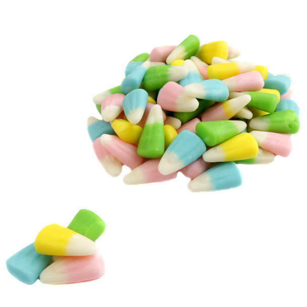 Pastel blue, green, pink, yellow Easter Candy Corn, approx 400 pieces per pound for baskets, dishes, & buffets.