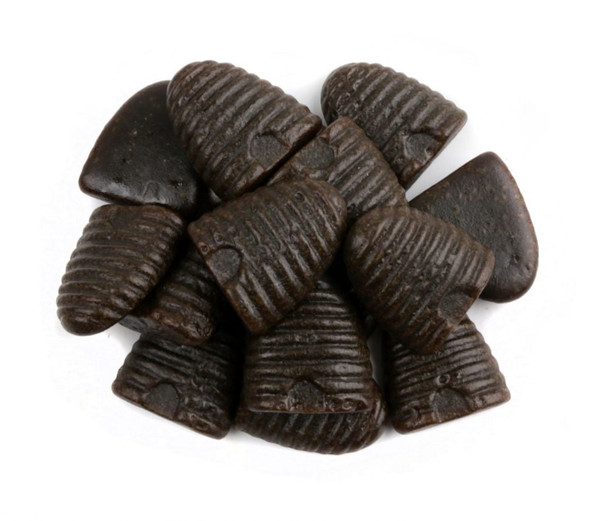 Black Beehive Honey Licorice candy, authentic Dutch, 1 inch pieces, real honey & salt flavor, approx 100 pieces/lb.