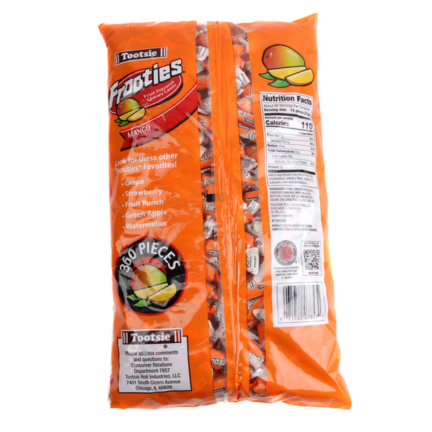 360 vibrant orange Mango Frooties chewy candy, by Tootsie Roll. Delicious tropical mango flavor, gluten-free.
