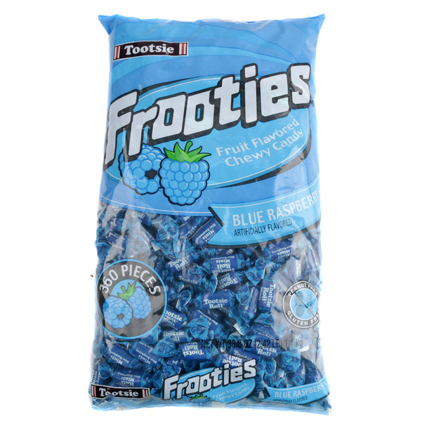 Blue Raspberry Frooties, 360 vibrant blue chewy candies in a 38.8oz bag, gluten-free.