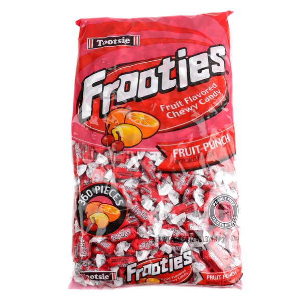 Fruit Punch Frooties, 360 pieces of red, soft chewy, fruit-flavored candies. Gluten-free.