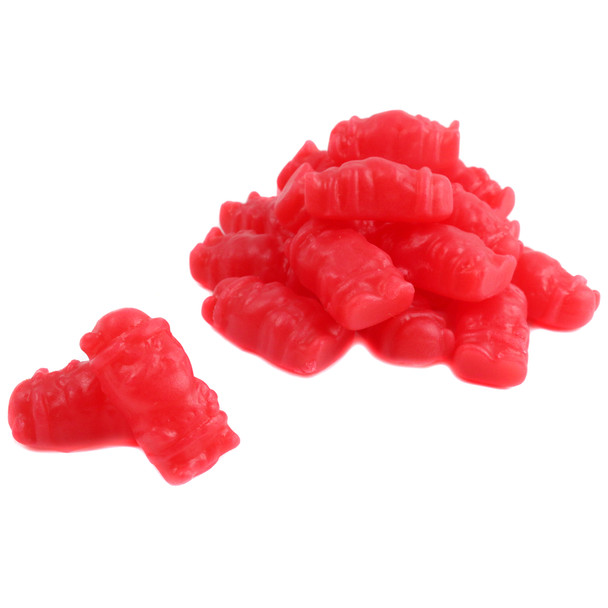 Red cinnamon mini Santas candy, about 1.5 inches tall, 59 per pound. Sweet Christmas holiday treats.