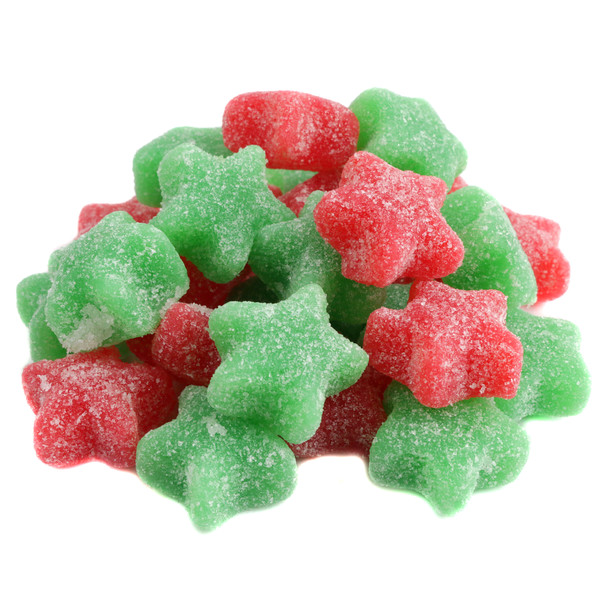 image of red and green sour candy jelly stars christmas bulk unwrapped