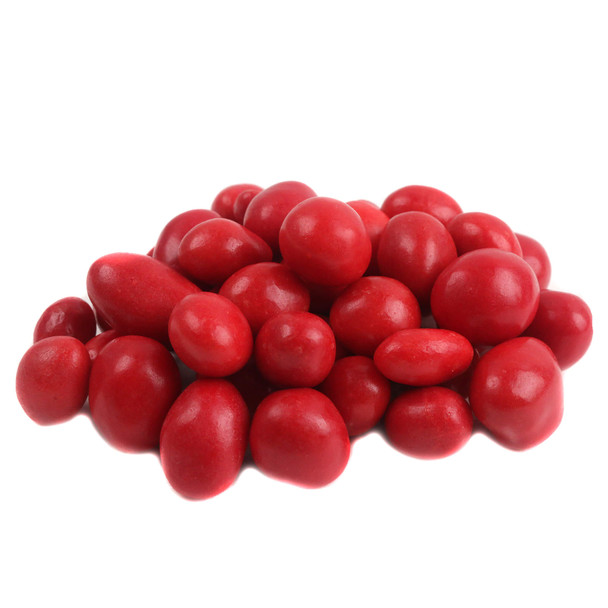 Sconza Boston Baked Beans candy have a glossy red candy shell with sweet peanuts inside.