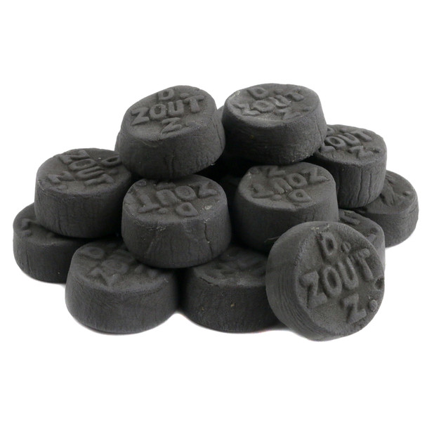 Bulk 2.2lb Double Salt Round Black Licorice. Approx 396 chewy, coin-shaped, extra salty black licorice pieces from Holland.