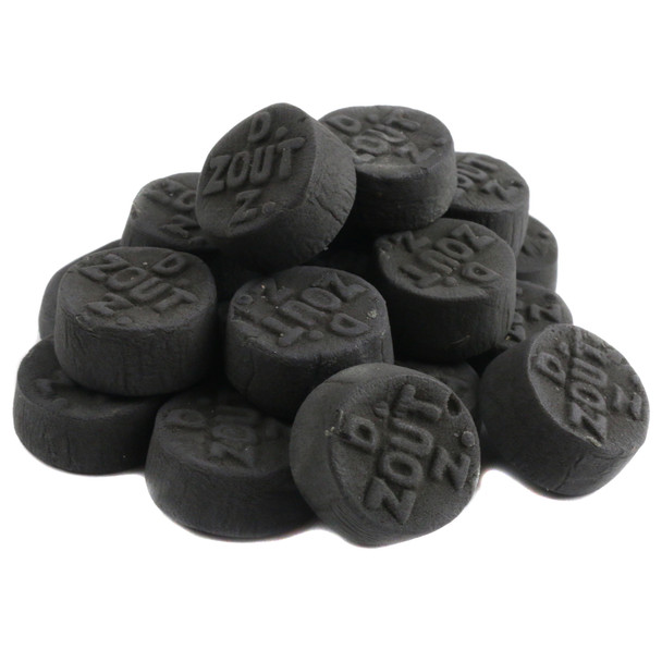 Double Salt Round Black Licorice, 2.2lb bag, approx 396 chewy coin-shaped pieces, intense salty Dutch candy.