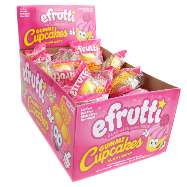 Efrutti Gummy Cupcakes, 60 individually wrapped 1-inch vanilla creme candies with marshmallow texture.