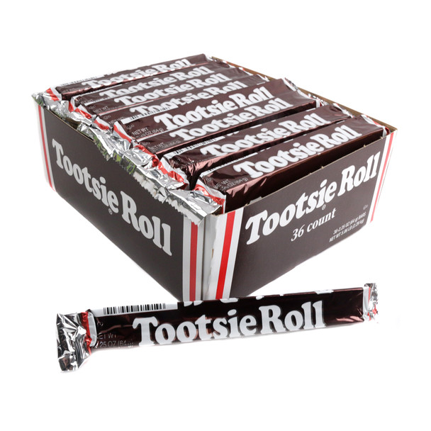 Tootsie Roll 36 piece box of classic brown chewy candy bars, 2.25oz each.