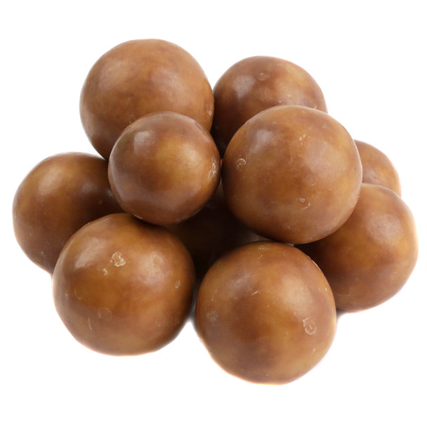 Savory, double-dipped peanut butter malt balls, creamy brown coating, crunchy, sweet USA candy treats.