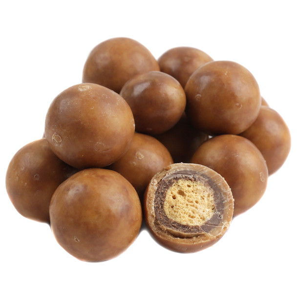 Golden brown, double-dipped peanut butter malt balls, smooth creamy coating. Crunchy, delicious candy, Made in USA.