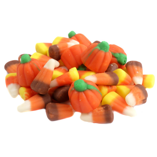 Mellocreme Autumn Mix, a festive blend of yellow, orange, white Indian Corn, Mellowcreme Pumpkins, classic Candy Corn.