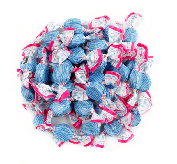Small blue Puntini Menta Italiana sugar free mints, strong Italian mint flavor, approx 350 per pound.