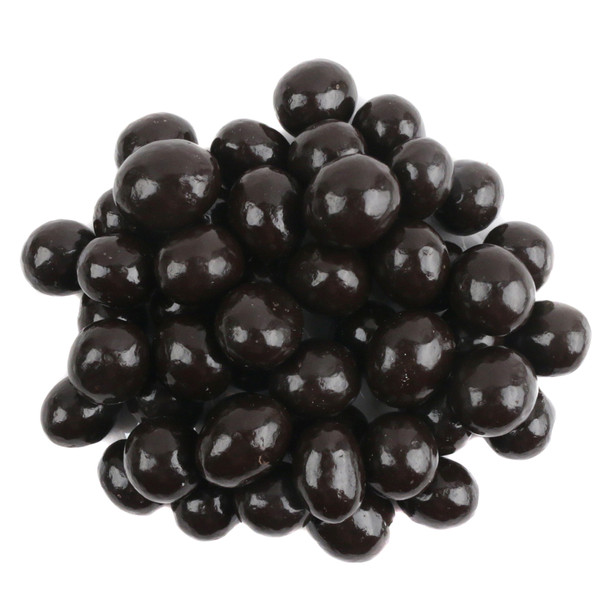 Dark chocolate covered crunchy espresso beans, approximately 240 brown beans per pound.