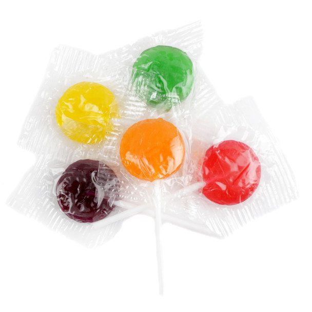 Colombina Assorted Lollipops, vibrant rainbow colors, cherry, grape, orange flavors, individually wrapped.