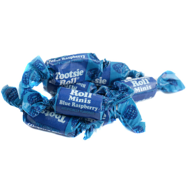 Vibrant blue Blue Raspberry Frooties chewy candy, approx 140 pieces per pound.