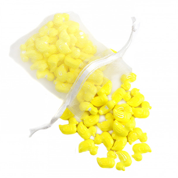 Yellow pressed candy rubber ducks, approximately 3/4 inch, 310 count per pound. Perfect for baby showers and Easter.