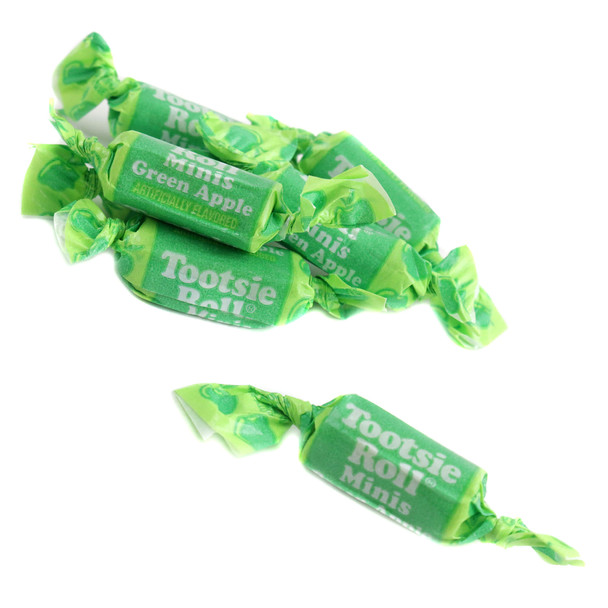 Vibrant green Apple Frooties chewy candy by Tootsie Roll, approx 140 pieces per pound, perfect for St. Patrick's Day.