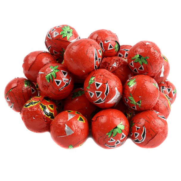 image of halloween candy crisp pumpkin balls foil wrapped chocolates madelaine chocolate bulk