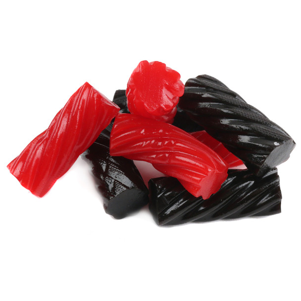 Australian Red and Black Licorice mix, soft chewy candy, non-GMO verified.