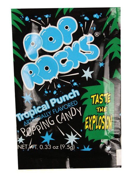 Pop Rocks Tropical Punch fizzy candy, 24 count blue multi-pack, nostalgic explosive treat.