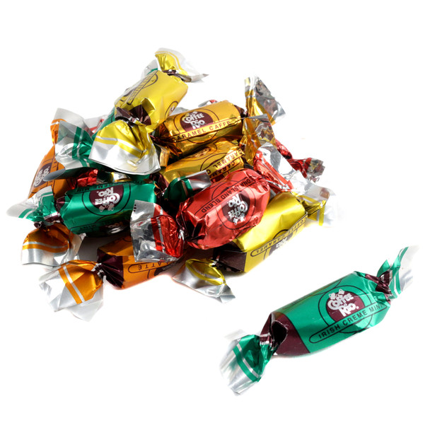 Coffee Rio assorted hard coffee candy, Original, Kona Blend, Caffé Latte flavors. Brown tones, approx 87 pieces per pound.