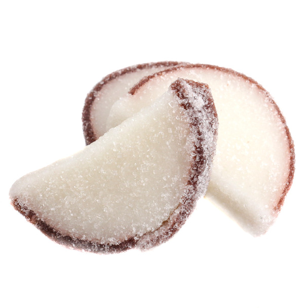 5 lb box of unwrapped white coconut jelly candy slices, approximately 90 tropical fruit slices for candy buffets.