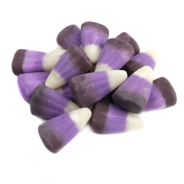 Blackberry Cobbler Candy Corn, tri-colored with prominent purple, approx. 250 pieces per pound.