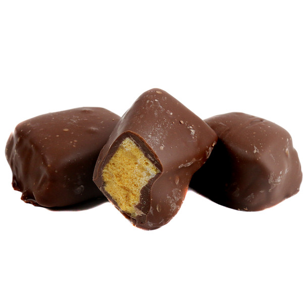 Ashers dark chocolate covered honeycombs, crunchy sweet pieces, rich brown, approx 15 per pound, Made in USA.