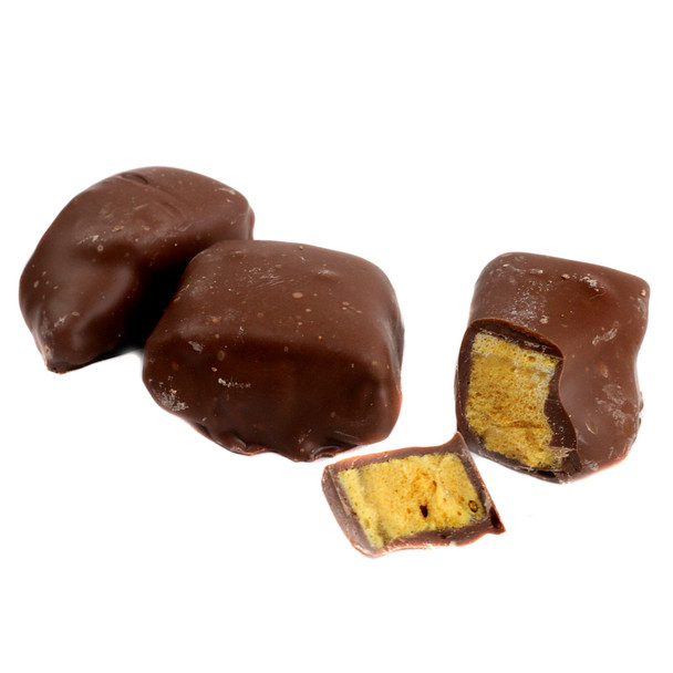 Ashers dark chocolate covered honeycombs, crunchy golden pieces, approx 15 per pound, Made in USA.