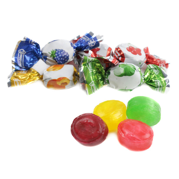 Individually wrapped Colombina Mini Hard Candy. Cherry, Blackberry, Green Apple, Peach fruit-filled, 300 pieces.