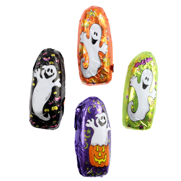 Madelaine Chocolate Ghosts. Approx 56 bite-sized milk chocolate ghost candies, individually foil wrapped, for Halloween.