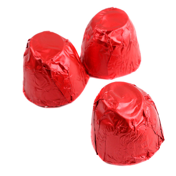 Ashers rich milk chocolate covered cherry cordials, vibrant red foil, approximately 31 per pound.