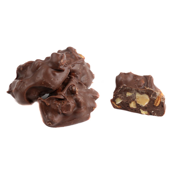 Ashers Sugar Free Milk Chocolate Almond Clusters, brown crunchy pieces, approximately 41 per pound.