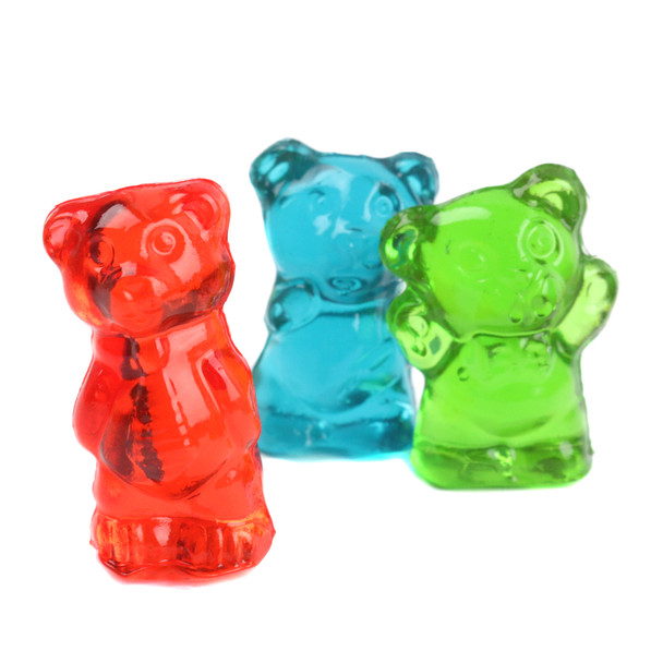 Assorted colorful 3D Gummy Chubby Bears, chewy and fruity, approx 75 bears per pound.