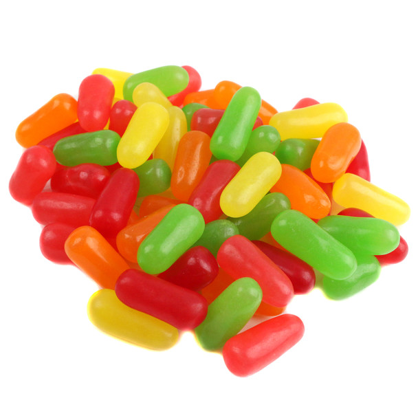 Mike and Ike Original chewy fruit candy, approx 250 rainbow colored pieces, pink, orange, red, yellow, green.
