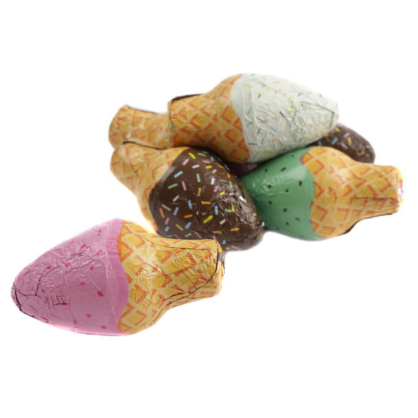 45 delicious 2-inch chocolate ice cream cones, individually wrapped in vibrant, shiny Italian foil.