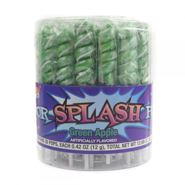 30 vibrant Pearl Green Apple Twist Lollipops. Individually wrapped, swirly candy.