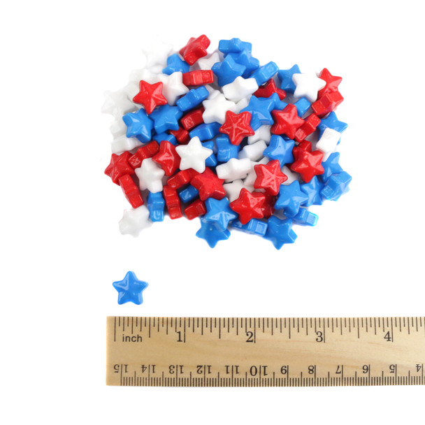 Red, White, and Blue Candy Stars, approx. 720 pieces per pound, vibrant colors for patriotic celebrations.