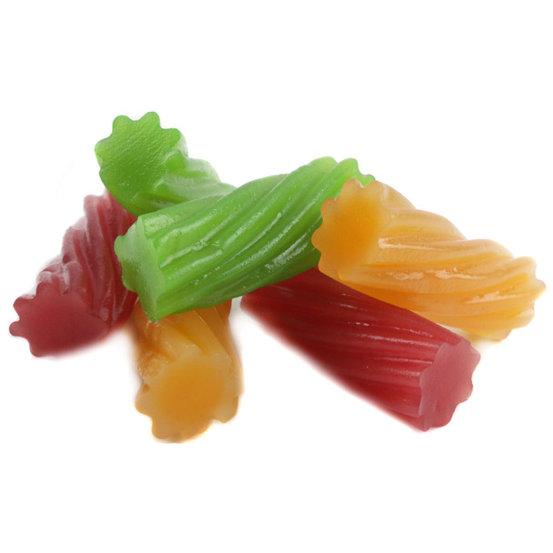 Darrell Lea Australian style natural mixed flavor licorice, soft, chewy, fruity, about 60 pieces per pound.