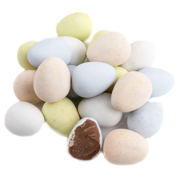 Bulk Cadbury Mini Eggs, about 125 per lb, rich milk chocolate inside crisp pastel shells, great for Easter.