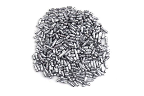 Bright, shiny silver sprinkles, ideal for baking, cupcakes, cookies, ice cream, New Year's Eve, and wedding candy.