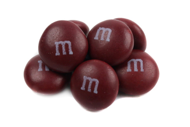 Maroon M&M's candy, approximately 500 vibrant pieces per pound, rich coloring perfect for displays and treats.
