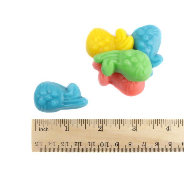Pastel yellow, green, blue, pink Gummy Bunnies by Vidal, cute bunny faces, creamy strawberry flavored Easter candy.