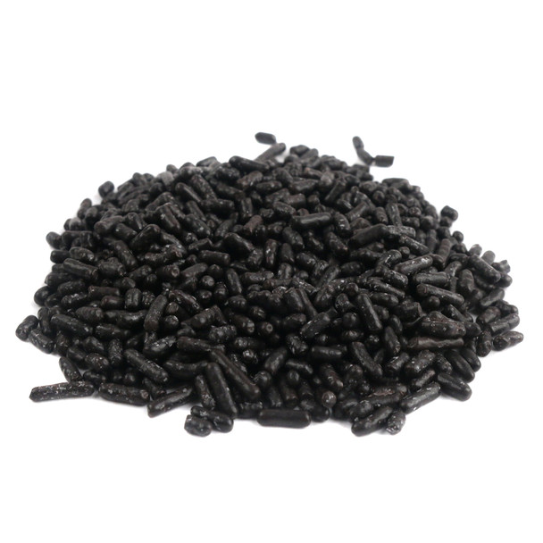 Sprinkle King black sprinkles, rich black color, small irregular pieces for baking and dessert topping.