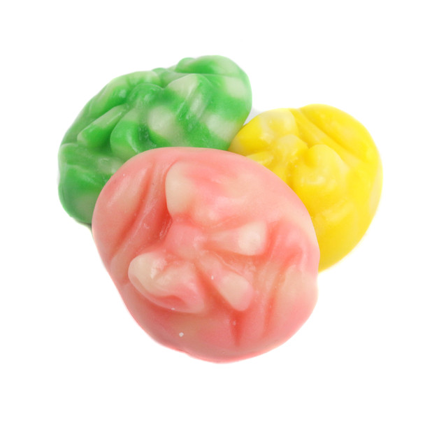 Gummy Swirly Eggs, 1 lb approx 45 pieces, pastel pink, green, blue, yellow, sweet strawberry flavor, soft chewy Easter candy.