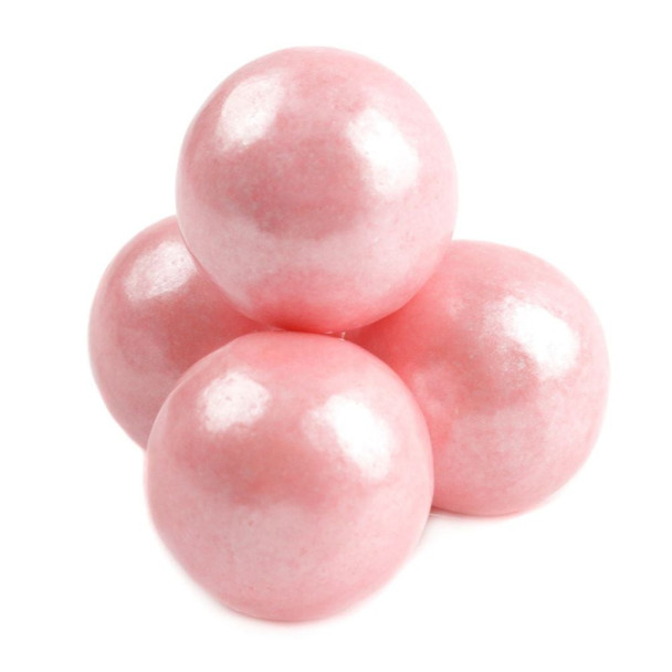 Pearl Pink 1-inch strawberry gumballs with a pearly finish, approximately 60 gumballs per pound.