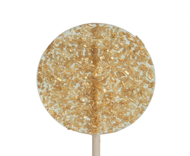 6 gourmet champagne flavored lollipops with gold sugar crystals, individually wrapped.